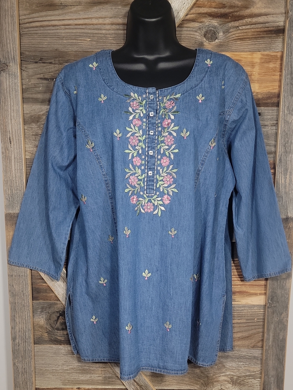 Denim Floral Embroidered Women's Top